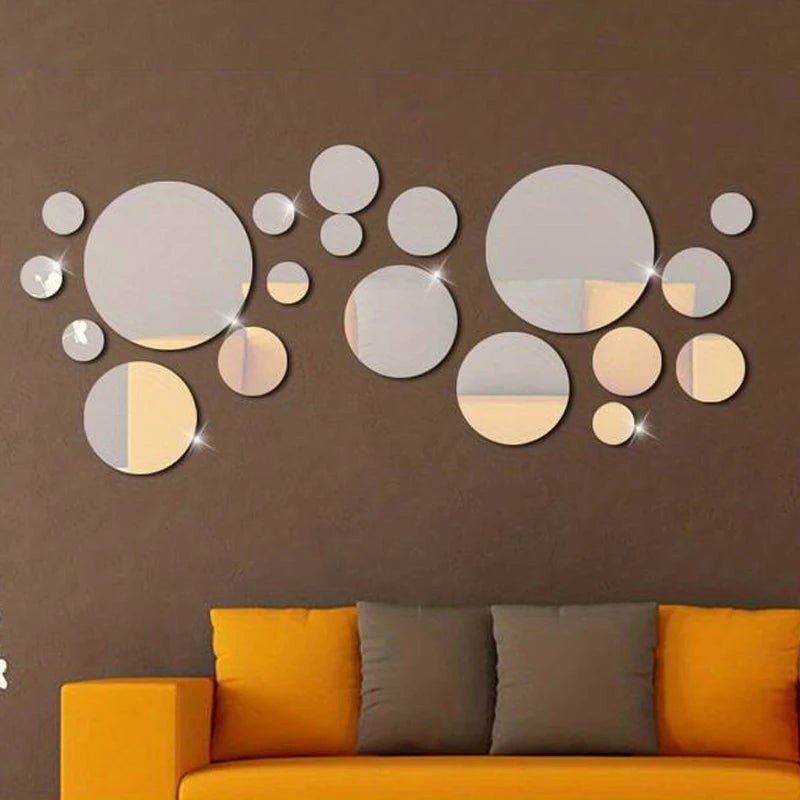 26 PCs 3D Acrylic Mirror Wall Sticker, round Mirror, DIY Bedroom, Bathroom and TV Background Room Sticker Wall Decoration