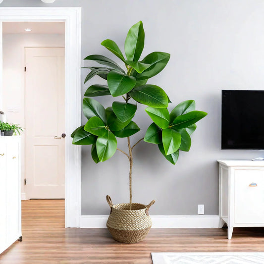 70/135cm Artificial Ficus Tree Branches Large Banyan Leaves Fake Rubber Plant Plastic Tall Plant Landscape For Home Garden Decor