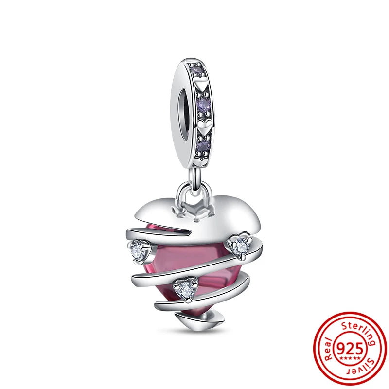 925 Solid Silver Pink Series Butterfly Flower Heart Friends Infinite Love Mom Beads Fit Original Pandora Charms Bracelet Jewelry