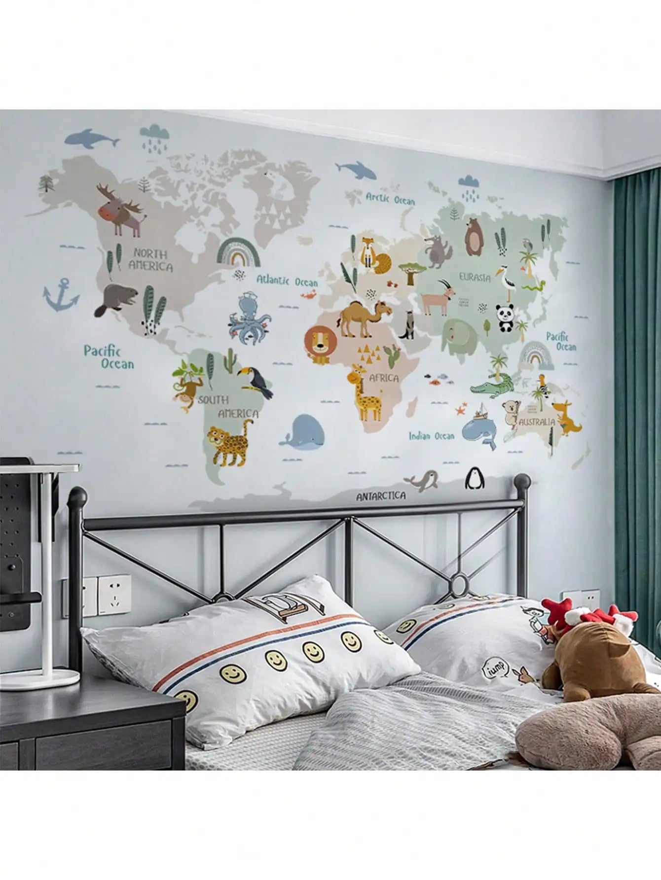 World map wall stickers creative DIY stickers cartoon animal stickers children's room bedroom decoration mural