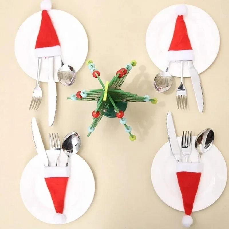 Merry Christmas Christmas Tableware Bag Holder Christmas Hat Fork Knife Cutlery Bag Christmas Decorations for Home