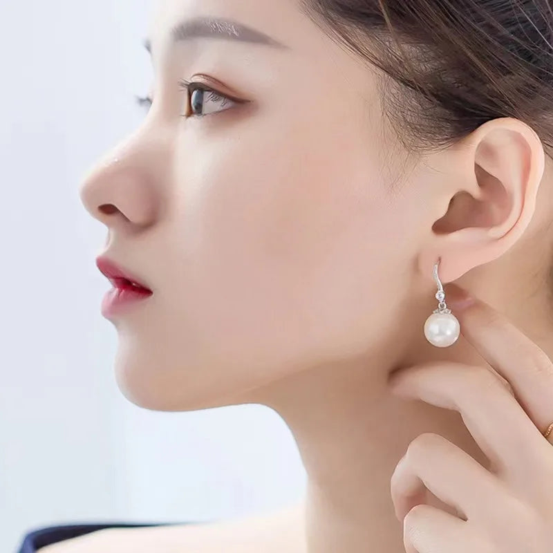 925 silver trend  pearl long earrings Wedding pendant earrings Fashion Korean jewelry earrings For women.panrty gift