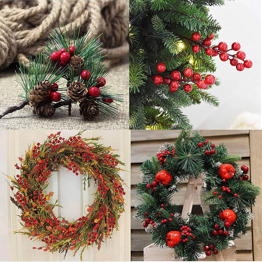 1000/50x Mini Artificial Berries Red Fake Berry Cherry Stamen for Christmas DIY Floral Wreath Ornament New Year Party Home Decor