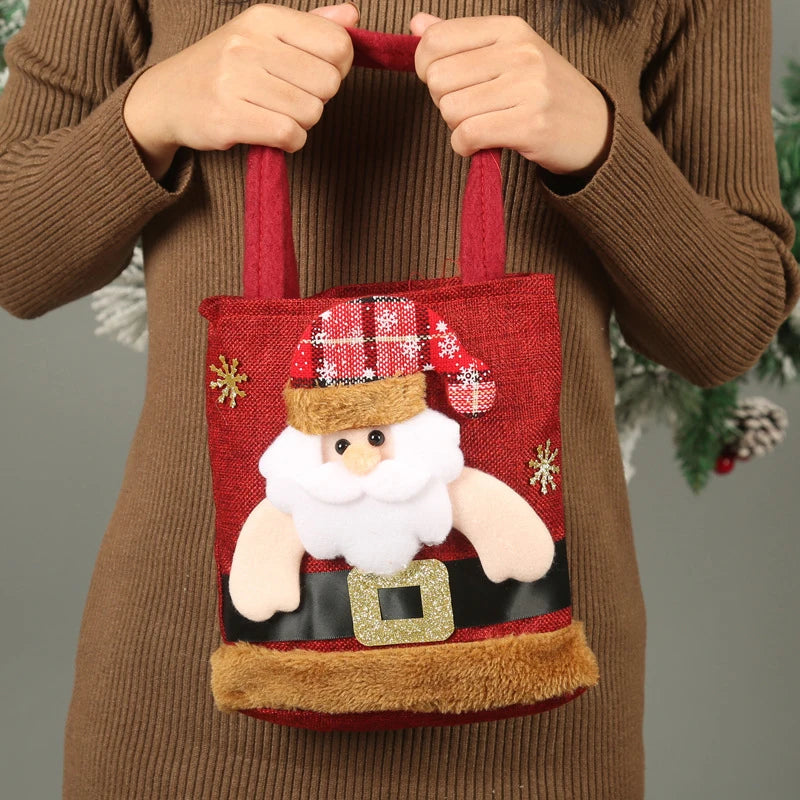 Christmas Gift Bag Linen Cloth New Year Children's Candy Handbag Christmas Eve Apple Storage Bag Xmas Santa Claus Wholesale