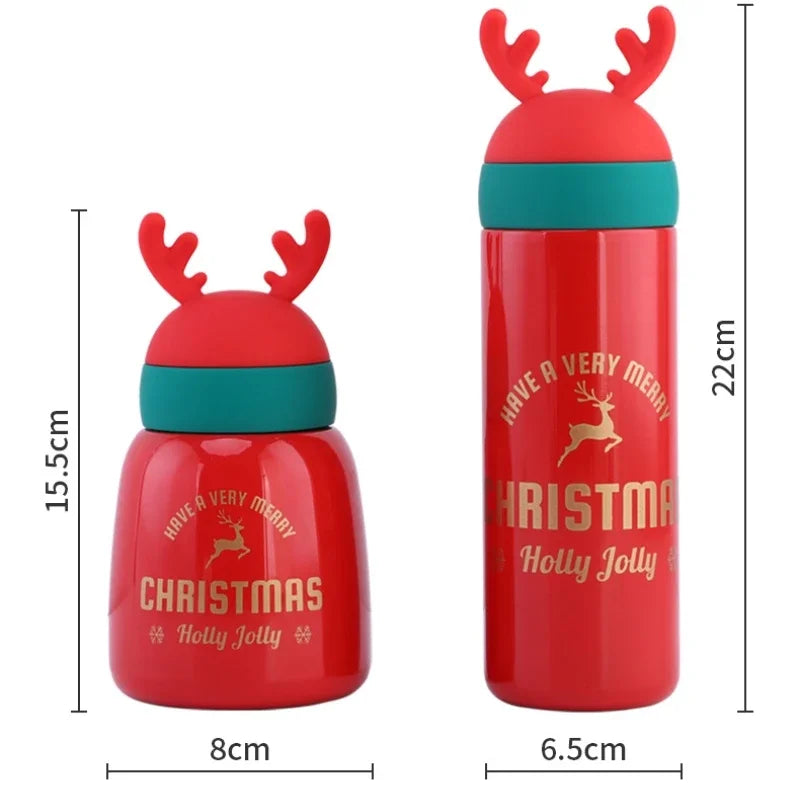 300/330ml Christmas Thermos Cup Stainless Steel Coffee Bottles Cute Cartoon Antler Water Bottle Couple Cups Xmas New Year Gifts