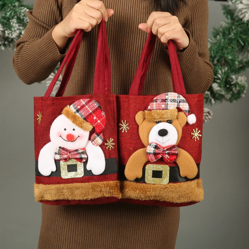 Christmas Gift Bag Linen Cloth New Year Children's Candy Handbag Christmas Eve Apple Storage Bag Xmas Santa Claus Wholesale