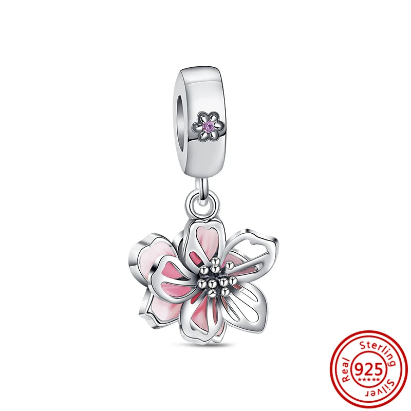 925 Solid Silver Pink Series Butterfly Flower Heart Friends Infinite Love Mom Beads Fit Original Pandora Charms Bracelet Jewelry