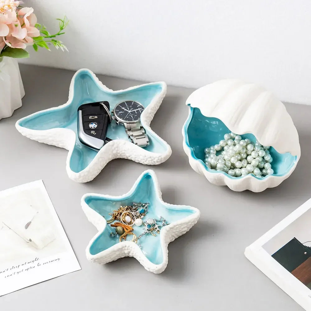 Jewelry Tray Sea Shell Decorative Ceramic Storage Scandinavian Room Decoration Room Trinkets New Year's Gift Home Decoration