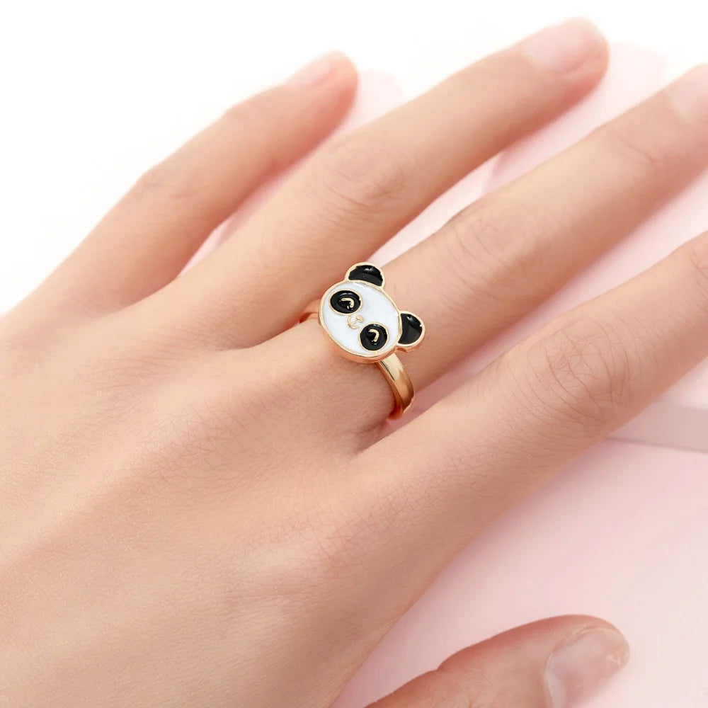 Shuangshuo Cute Animal Fidget Spinner Ring Anxiety for Women Enamel Panda Finger Ring Rotate Antistress Wedding Jewelry Gift