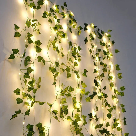 2.3m Silk Leaves Fake Creeper Green Leaf Ivy Vine 3m LED String Lights for Home Wedding Party Hanging Garland Artificial Flower