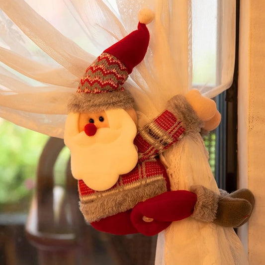 Santa Claus Snowman Reindeer Curtain Binding Strap Christmas Style Curtain Buckle Plush Binding Strap Home Christmas Decoration