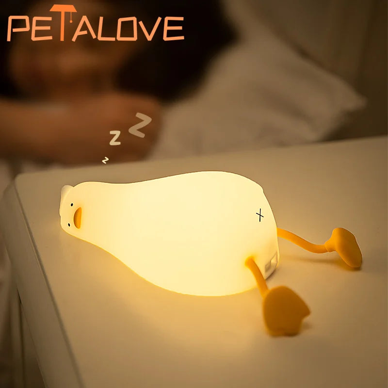 Cute Duck Night Light Rechargeable LED Pat Silicone Lamp Bedside Cartoon Children Nightlights for Home Room Decor Birthday Gift