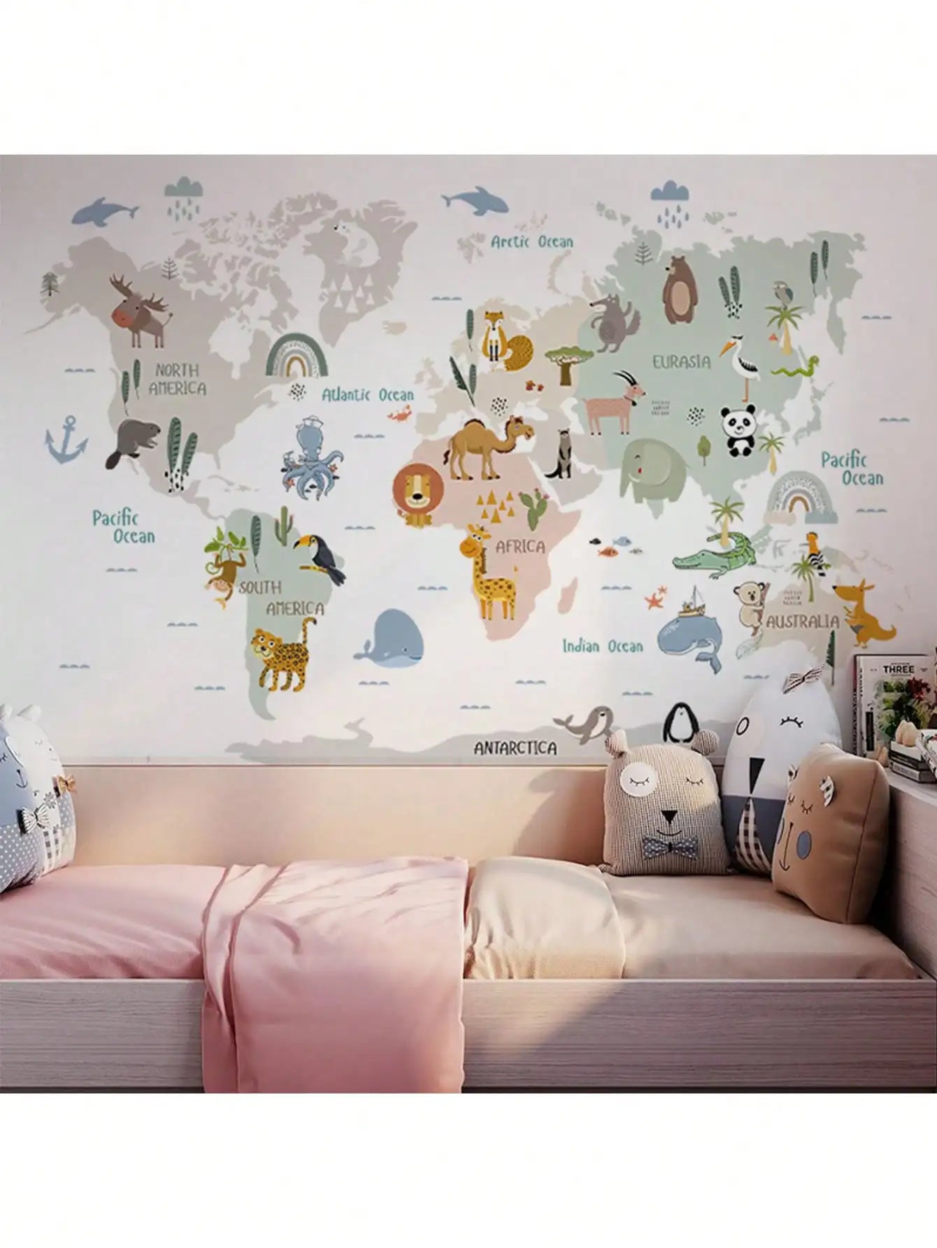 World map wall stickers creative DIY stickers cartoon animal stickers children's room bedroom decoration mural