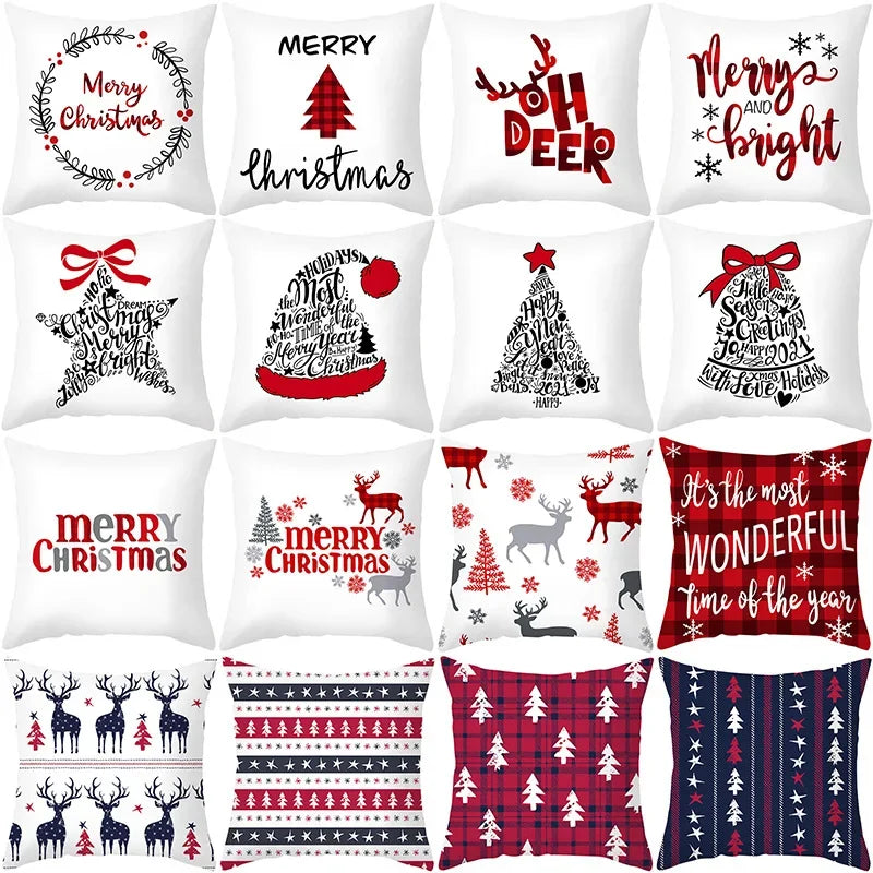 45cm Christmas Cushion Cover Pillowcase 2024 Christmas Decorations for Home Ornament Xmas New Year Christmas Decor Noel