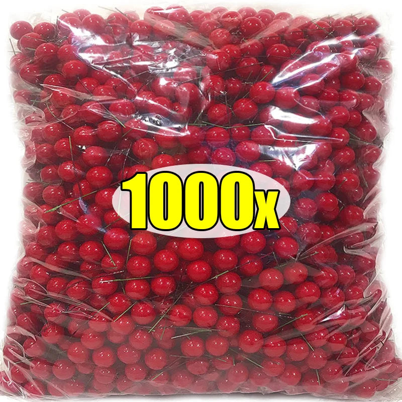 1000/50x Mini Artificial Berries Red Fake Berry Cherry Stamen for Christmas DIY Floral Wreath Ornament New Year Party Home Decor