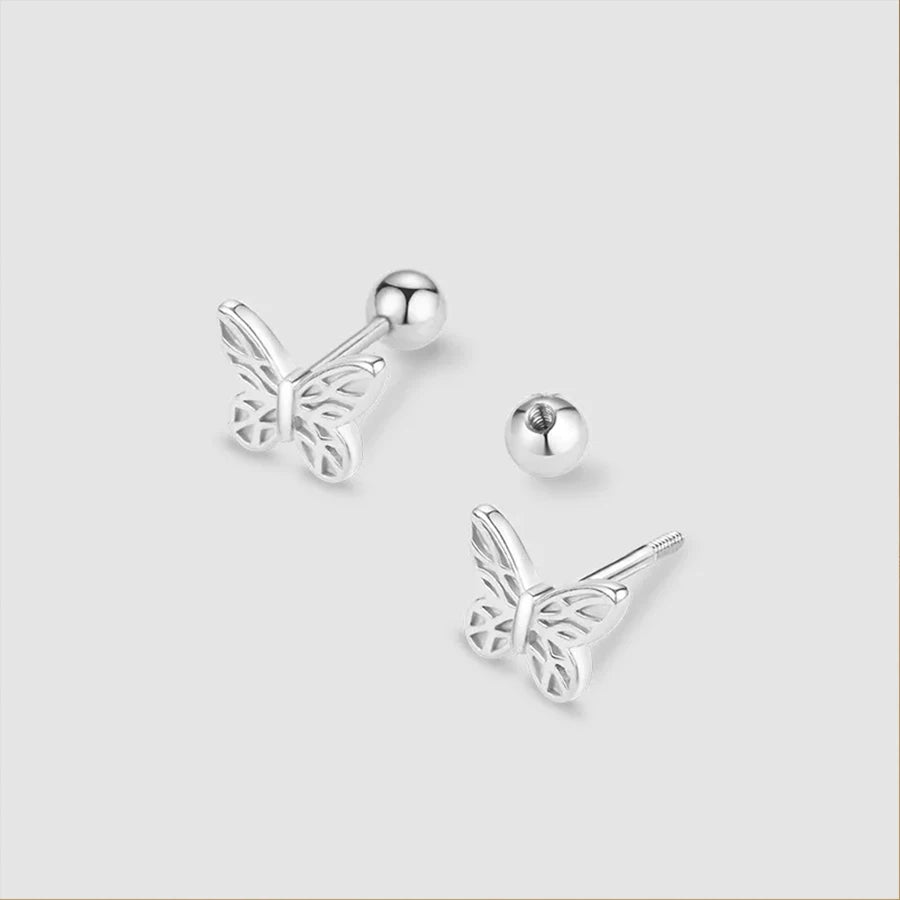 Korean 925 Silver Needle Tragus Piercing Helix Studs Earrings for Women 2Pcs Butterfly Heart Trendy Ear Piercing Body Jewelry