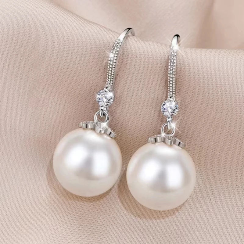 925 silver trend  pearl long earrings Wedding pendant earrings Fashion Korean jewelry earrings For women.panrty gift