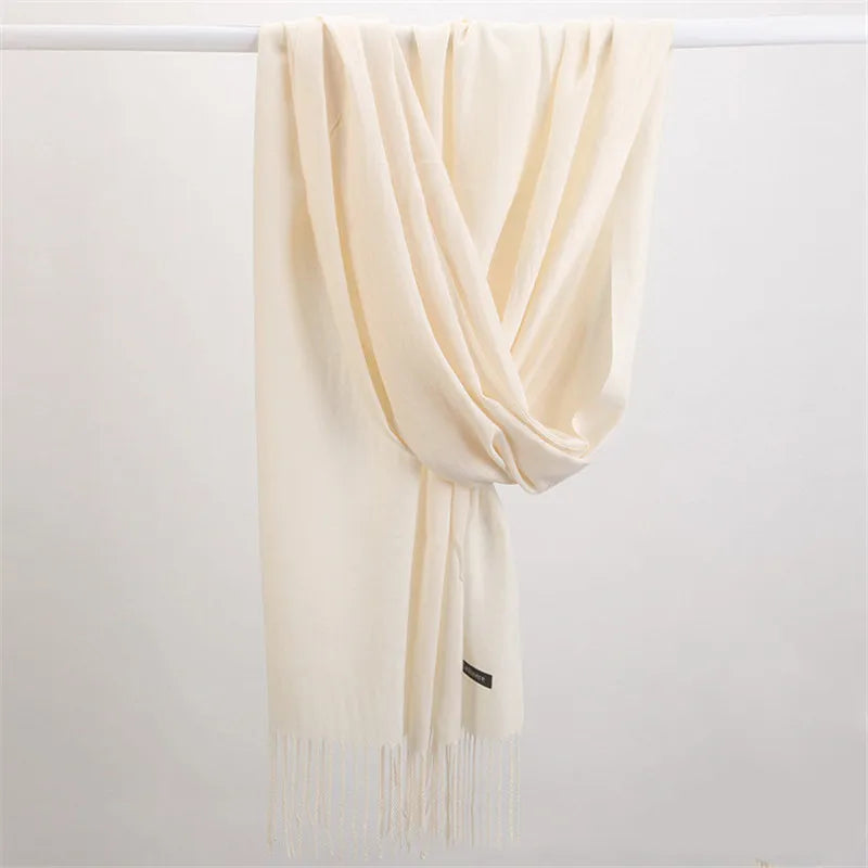 Fashion Solid Color 2023 Women Scarf Winter Hijabs Tessale Tassels Long Lady Shawls Cashmere Like Pashmina Hijabs Scarves Wraps