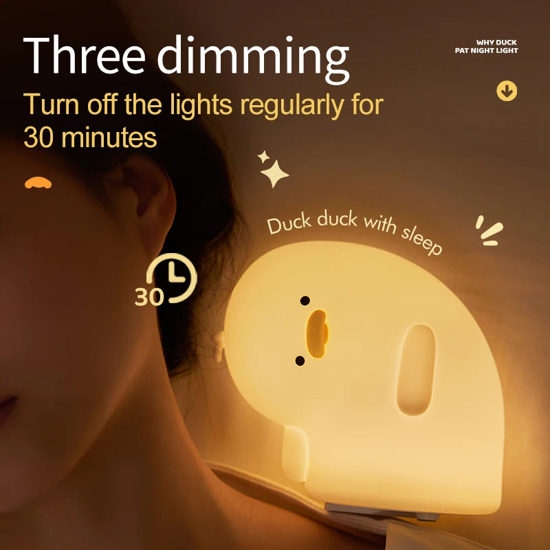 Cute Duck Night Light Rechargeable LED Pat Silicone Lamp Bedside Cartoon Children Nightlights for Home Room Decor Birthday Gift