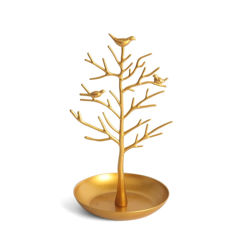 Multi-function Alloy Jewelry Organizer Display Stand with Bird Tree Design