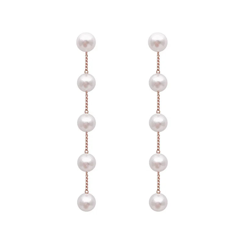 New Trend Simulation Pearl Long Earrings Women's Flower Rhinestone Wedding Pendant Earrings Fashion Korean Jewelry Earrings