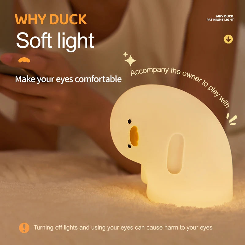 Cute Duck Night Light Rechargeable LED Pat Silicone Lamp Bedside Cartoon Children Nightlights for Home Room Decor Birthday Gift