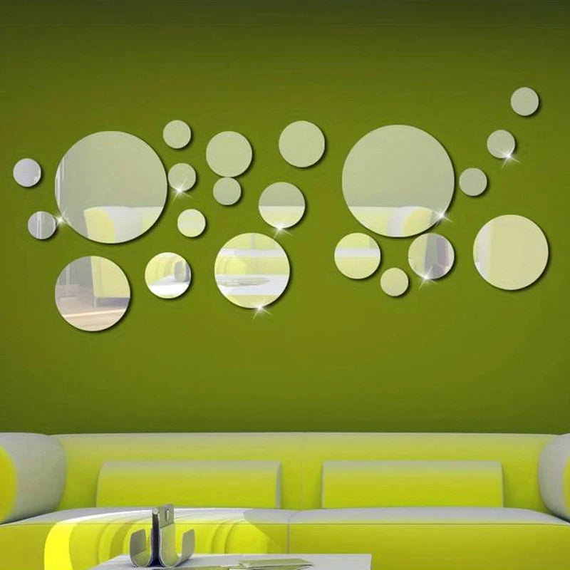 26 PCs 3D Acrylic Mirror Wall Sticker, round Mirror, DIY Bedroom, Bathroom and TV Background Room Sticker Wall Decoration