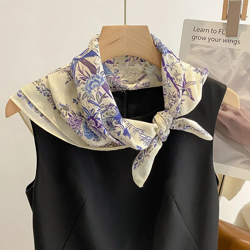 70cm Cotton Floral Print Women Bandanas Square Scarf Girls Headband Accessories Handkerchief Neckerchief Hairscarf