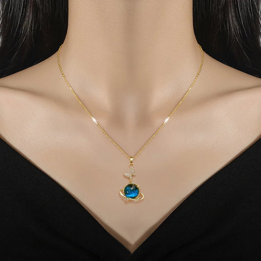 Y2K Starry Sky Planet Light Luxurious Temperament Gorgeous Necklace Star and Moon Versatile Stainless Steel Clavicle Chain