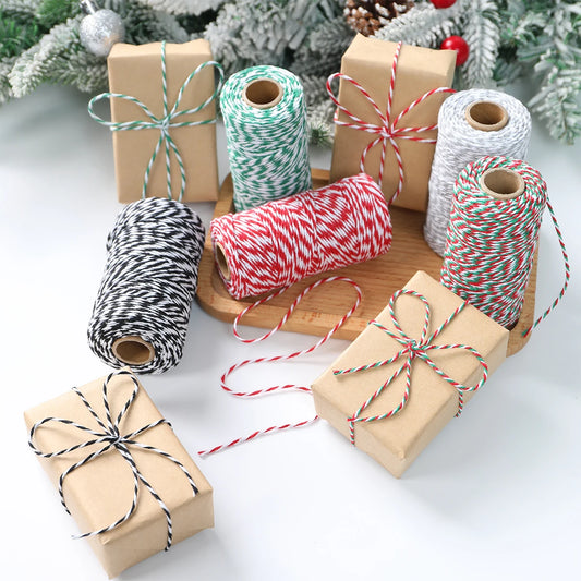 Christmas Cotton Cords Rop Twines Merry Christmas Decor For Home 2024 Navidad New Year Gifts Decor Packing Craft Wrapping Gift