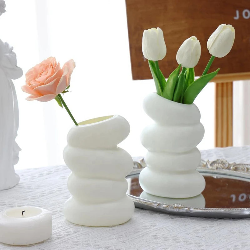 1/2PC Plastic Spiral White Vase Nordic Creative Flower Arrangement Container For Kitchen Living Bedroom Home Decoration Ornament