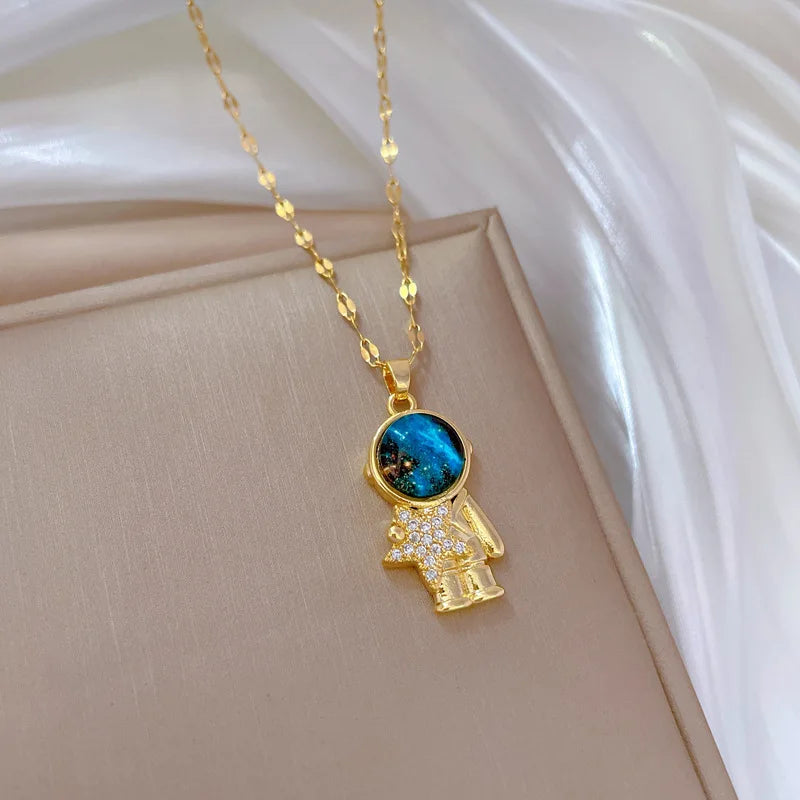 Y2K Starry Sky Planet Light Luxurious Temperament Gorgeous Necklace Star and Moon Versatile Stainless Steel Clavicle Chain