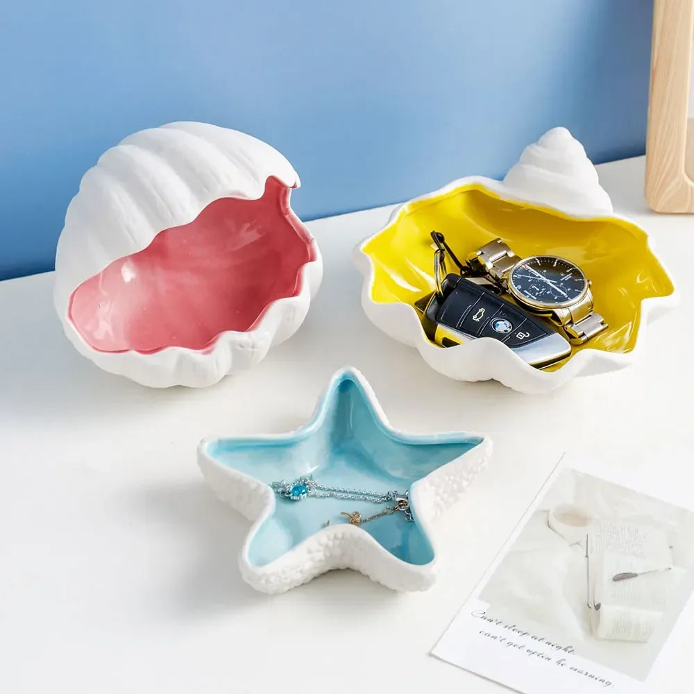 Jewelry Tray Sea Shell Decorative Ceramic Storage Scandinavian Room Decoration Room Trinkets New Year's Gift Home Decoration