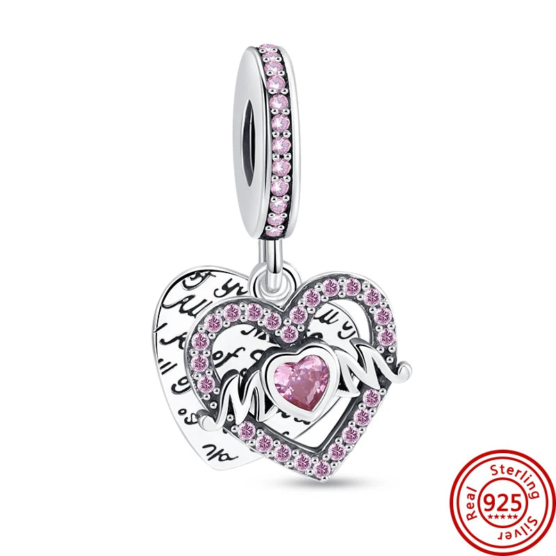 925 Solid Silver Pink Series Butterfly Flower Heart Friends Infinite Love Mom Beads Fit Original Pandora Charms Bracelet Jewelry